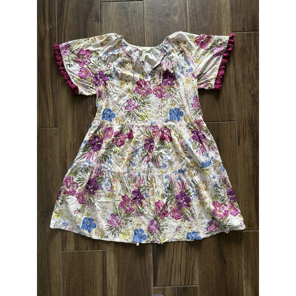 Matilda Jane Dress S Enchanted Garden Aloha Palm Printed Ruffle Tassel *Runs Big